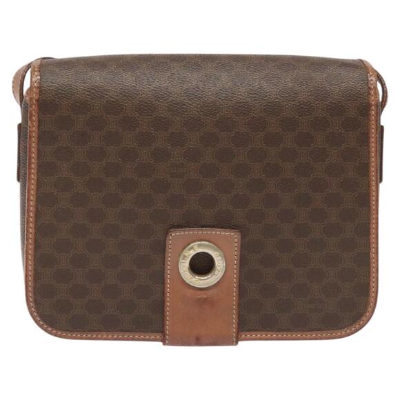 CELINE Macadam Canvas Shoulder Bag Pvc Leather Brown Gold - Picture 2 of 12